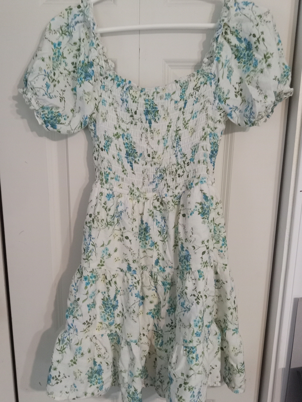 Lily Rose White Dress with Blue and Green Floral Print